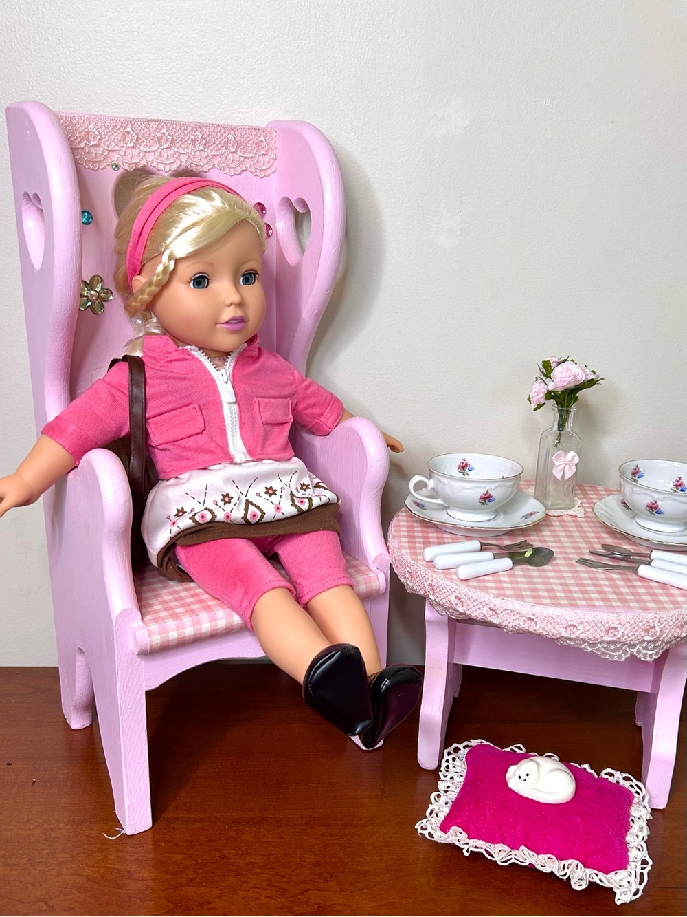 18 in doll chair table tea set with doll
